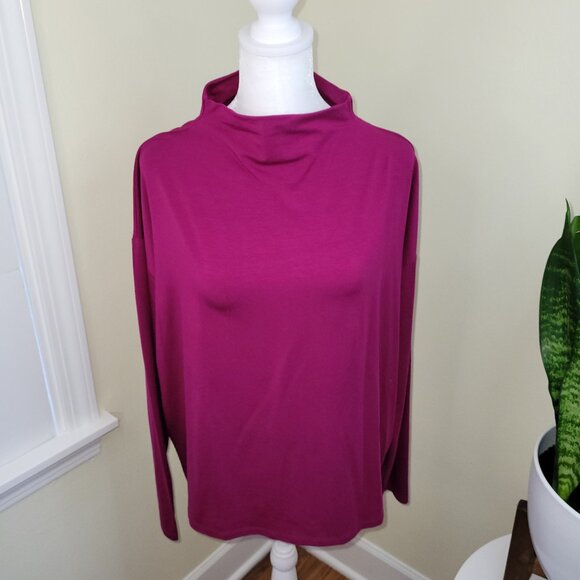 Eileen Fisher Magenta Funnel Neck Long Sleeve Boxy Top NWT Women's Size S - Picture 2 of 14
